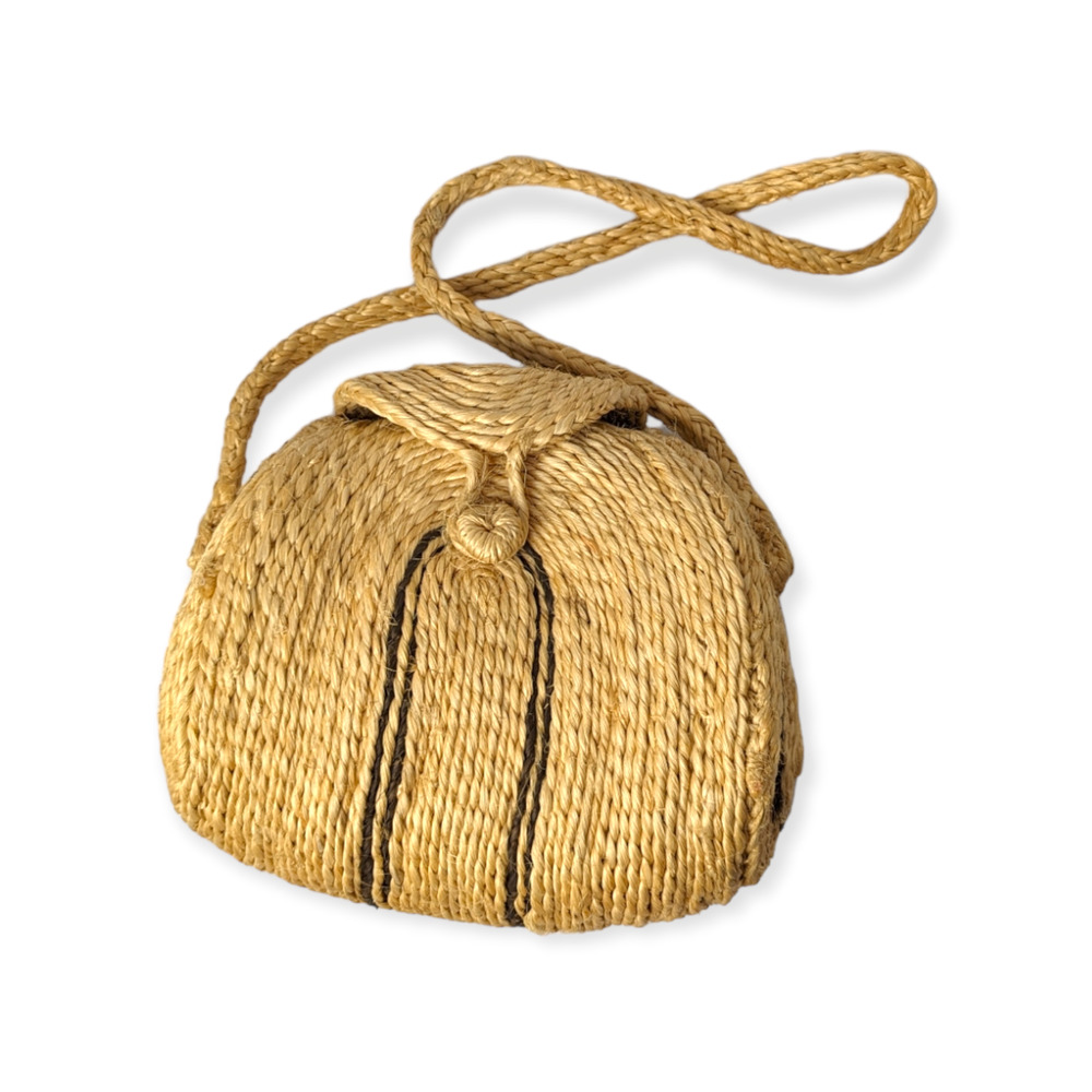 Woven Straw Basket Two-Tone Shoulder Bag Boho Beach Island Tropical Vacation‎